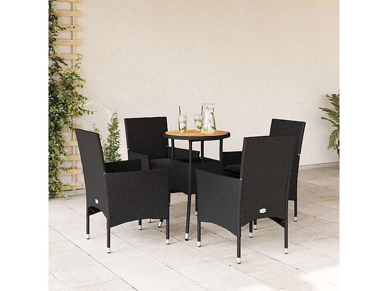 Ensemble à manger de jardin et coussins 5 pcs noir rotin acacia
