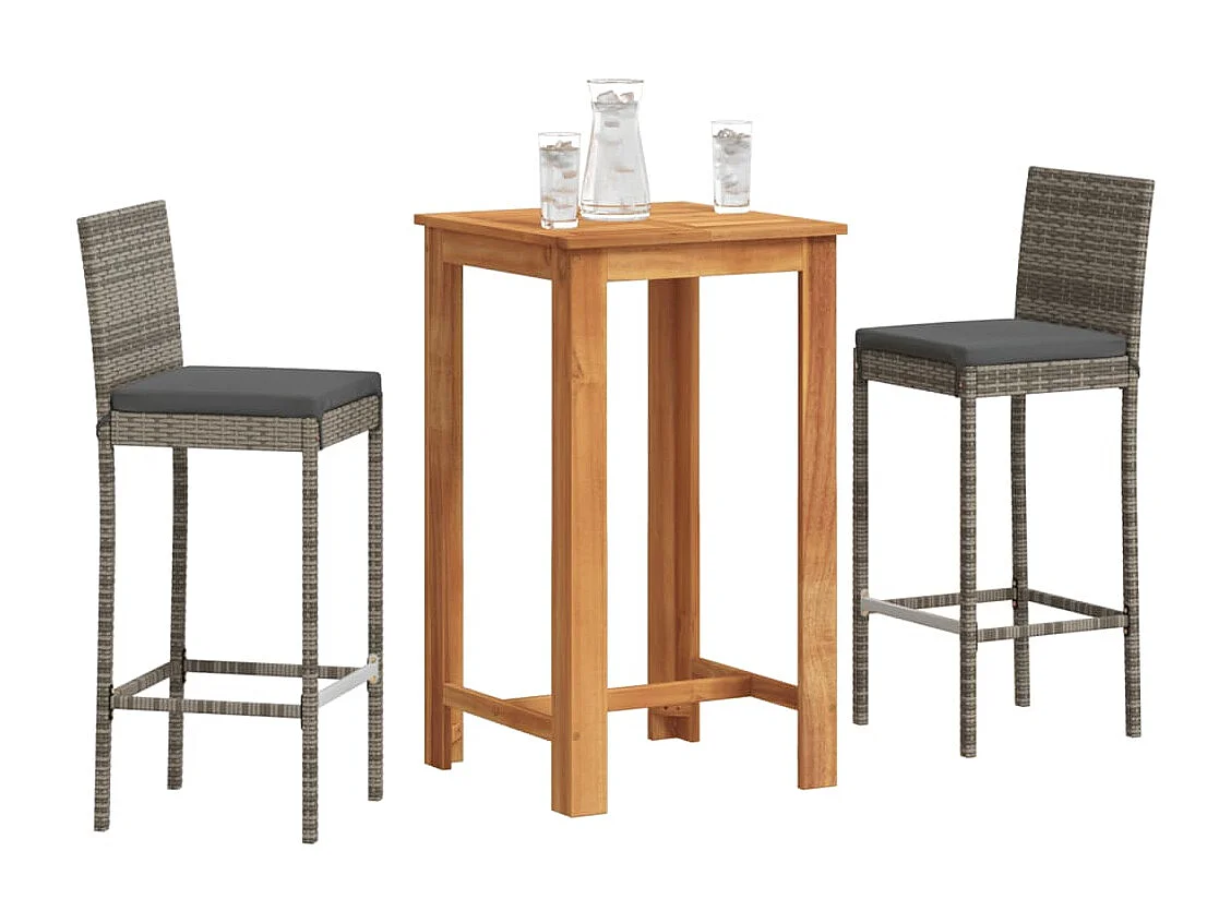 Ensemble de bar de jardin 3 pcs gris bois massif acacia rotin