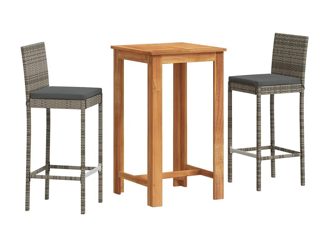 Ensemble de bar de jardin 3 pcs gris bois massif acacia rotin