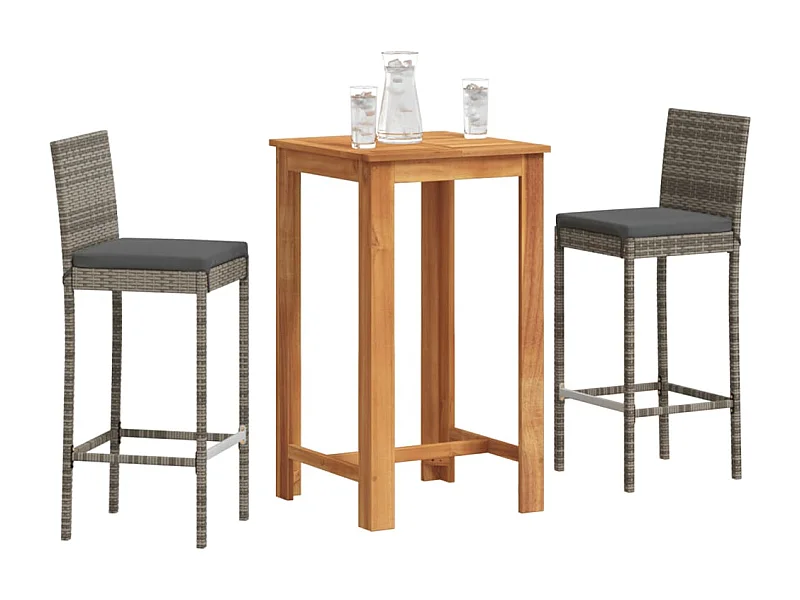 Ensemble de bar de jardin 3 pcs gris bois massif acacia rotin