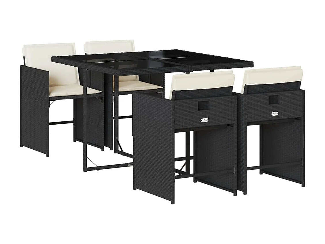 Ensemble à manger de jardin coussins 5pcs Noir Résine tressée