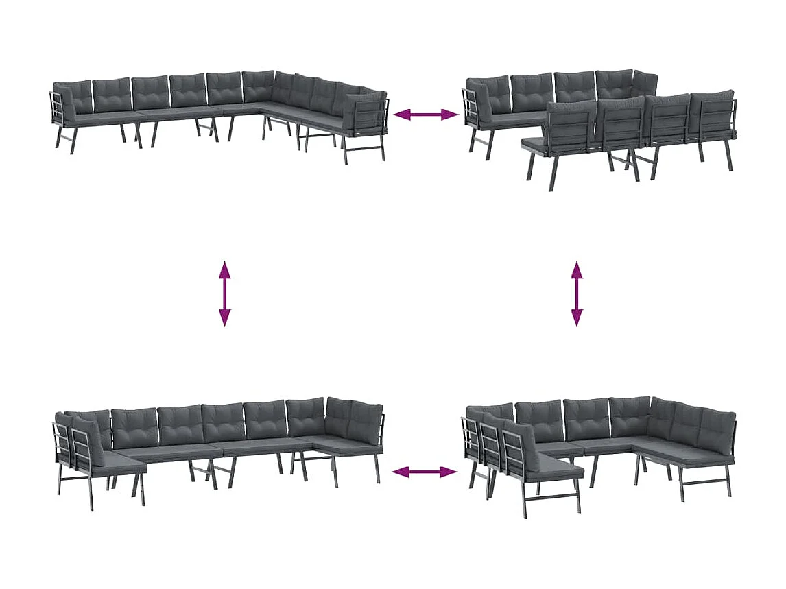 Bancs de jardin avec coussins lot de 4 acier enduit de poudre