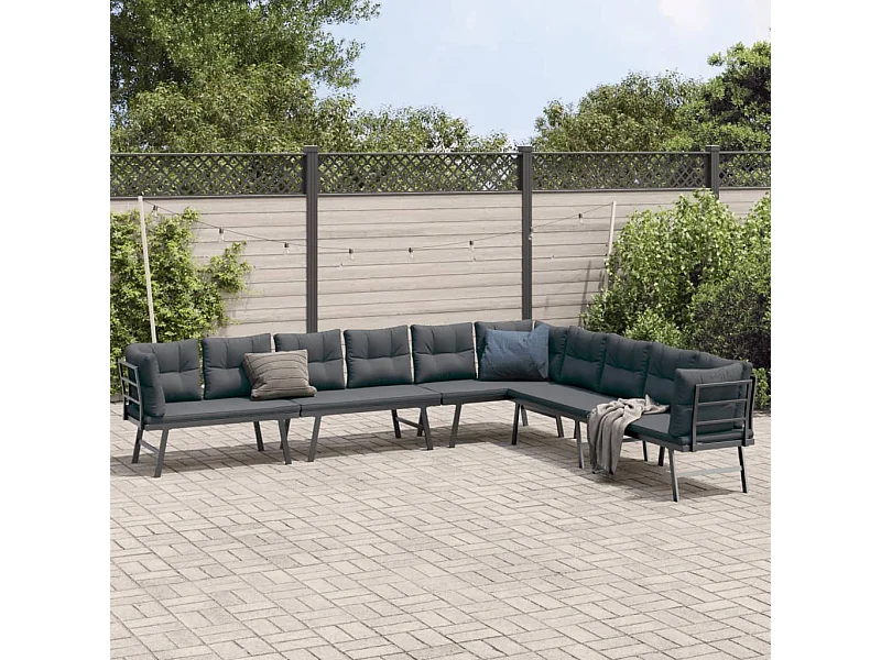 4 pcs bancos de jardim com almofadões aço revestido a pó preto