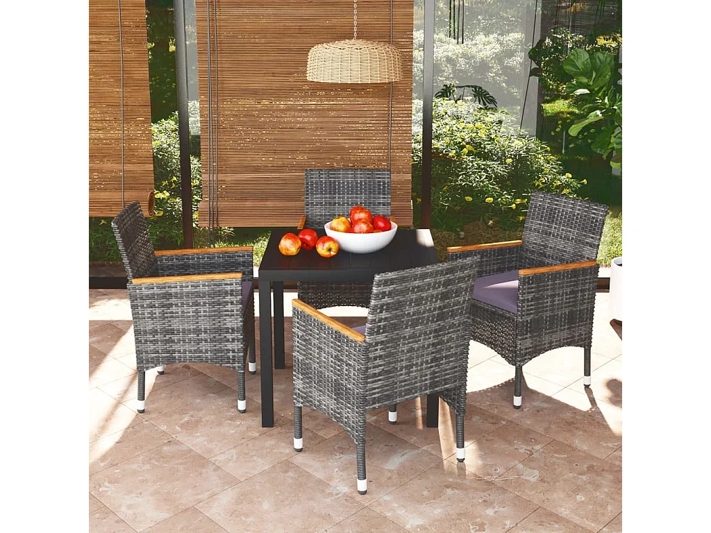 Set da Pranzo per Giardino 5 pz con Cuscini Polyrattan Grigio