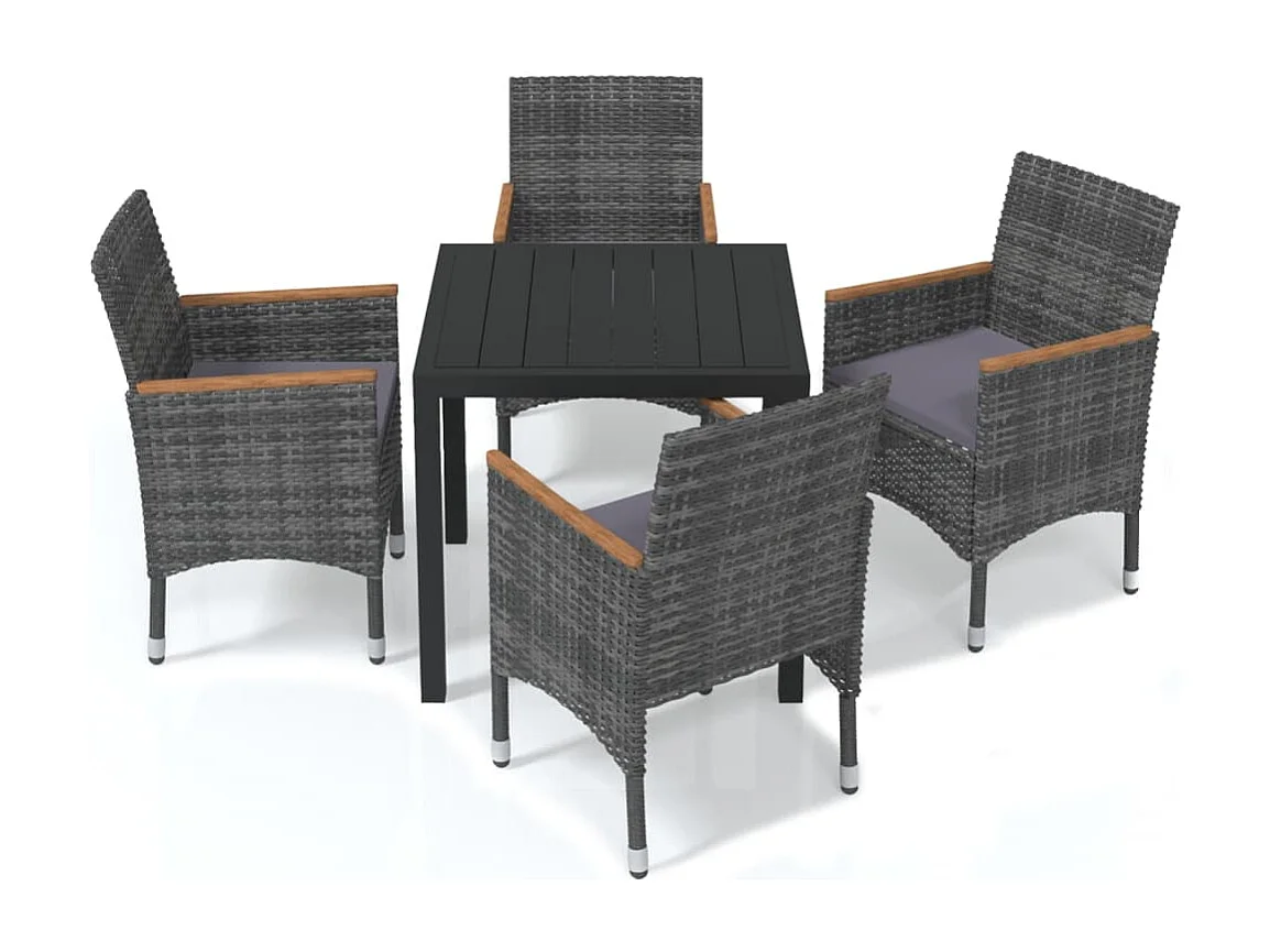 Set da Pranzo per Giardino 5 pz con Cuscini Polyrattan Grigio