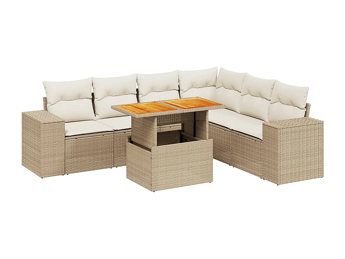 Salon de jardin avec coussins 7 pcs beige résine tressée
