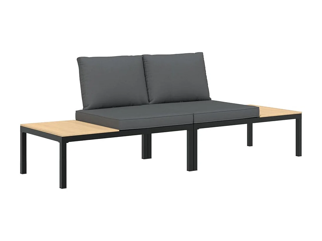 Salon de jardin 2 pcs avec coussins noir aluminium