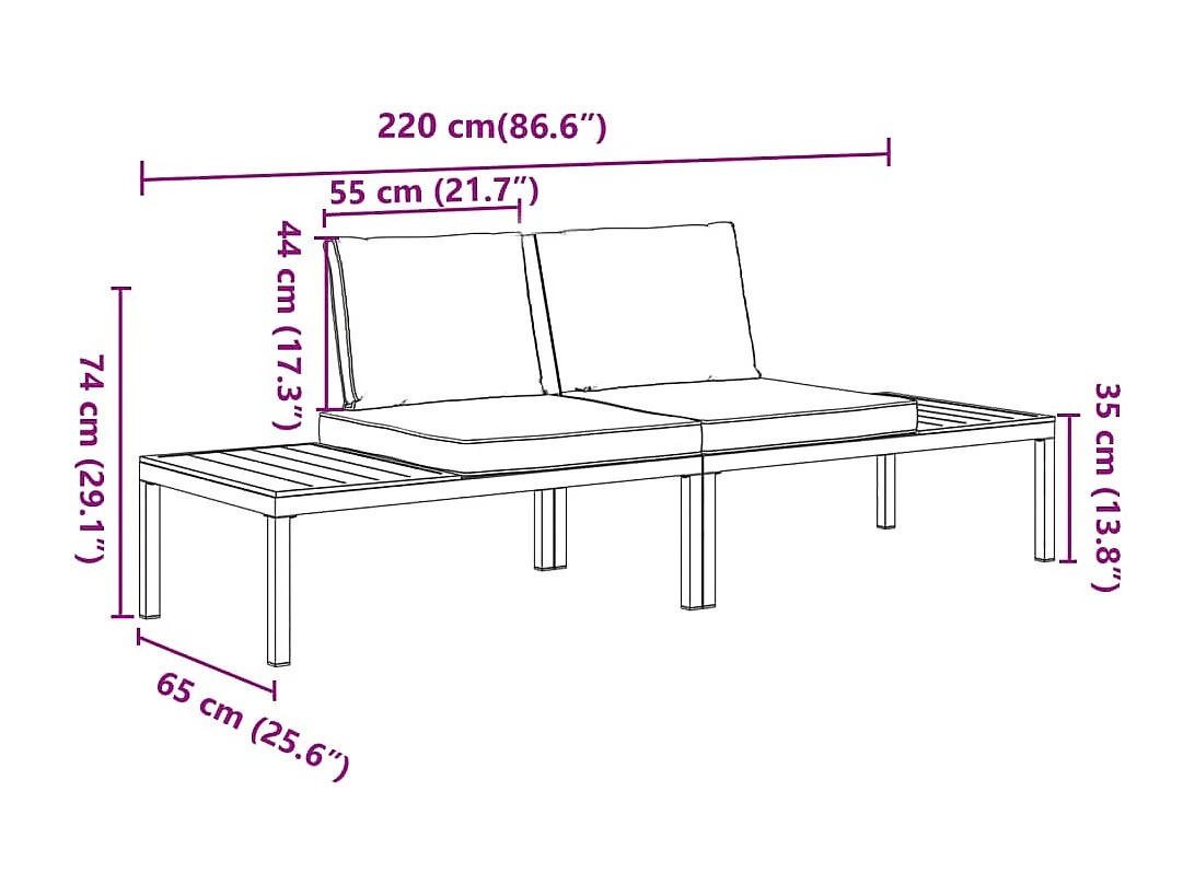 Salon de jardin 2 pcs avec coussins noir aluminium