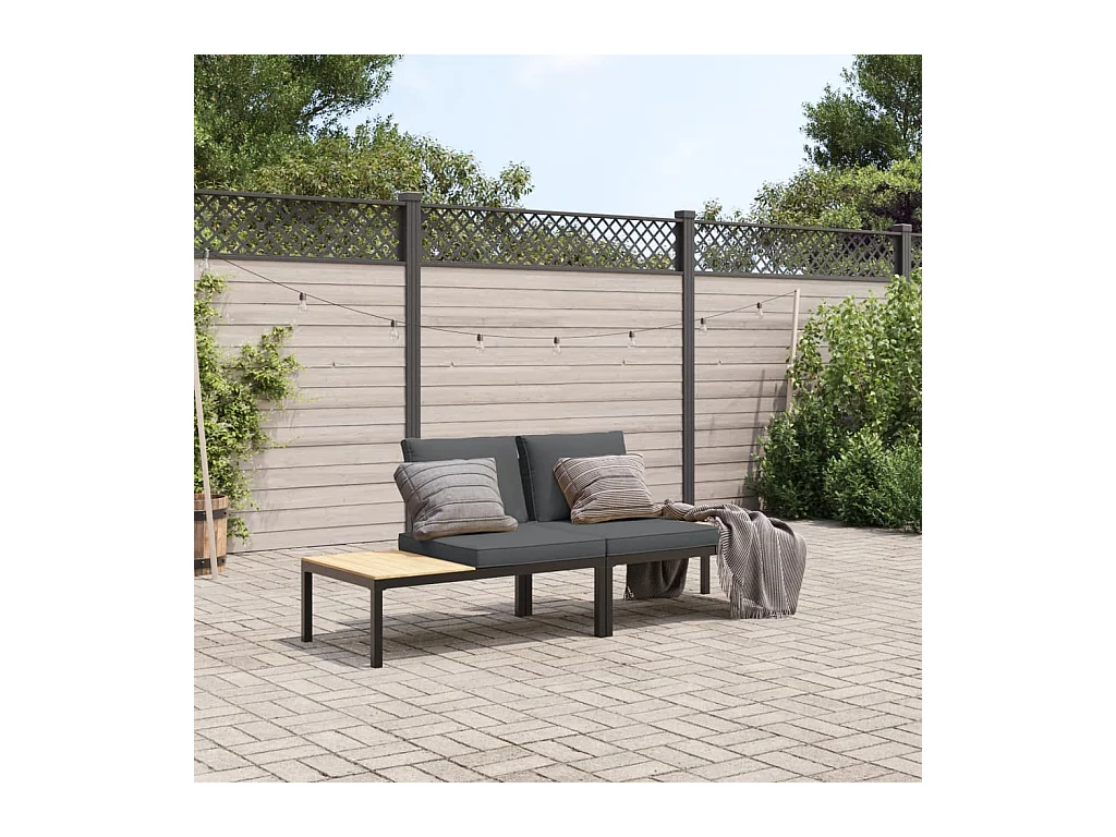 Set Divani da Giardino 2 pz con Cuscini in Alluminio Nero