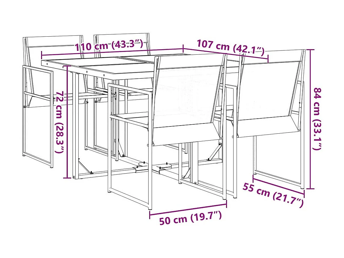 Set da Pranzo da Giardino 5 pz Nero in Textilene