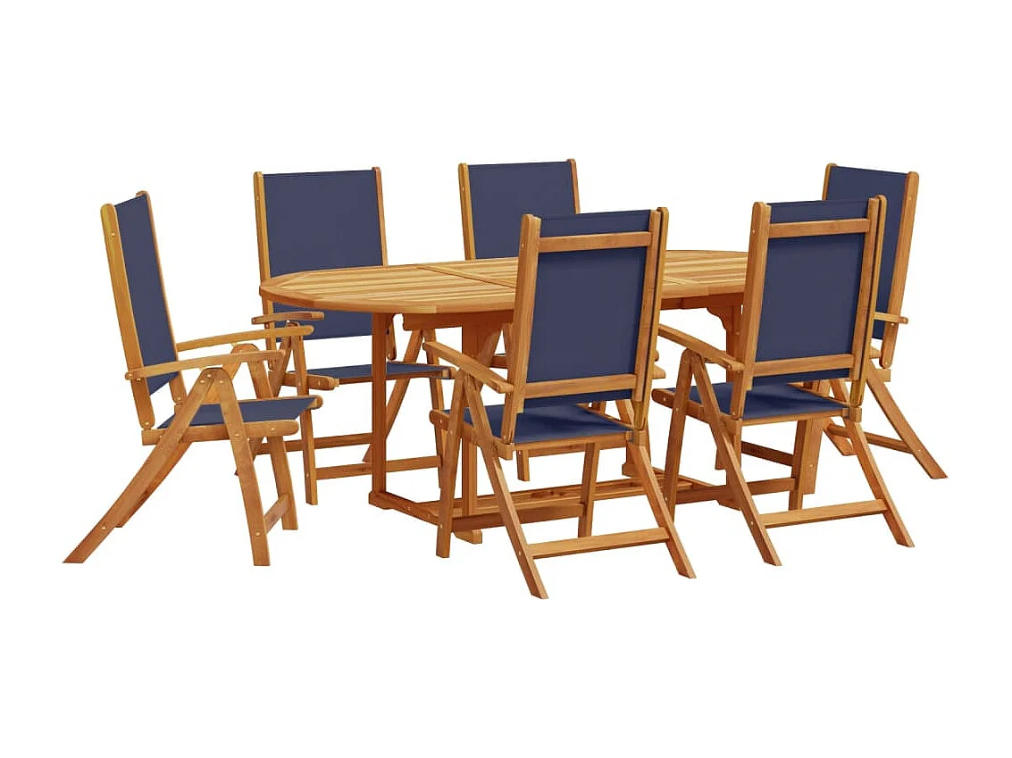 Set Pranzo da Giardino 7pz Legno Massello di Acacia e Textilene