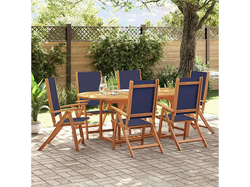 Set Pranzo da Giardino 7pz Legno Massello di Acacia e Textilene
