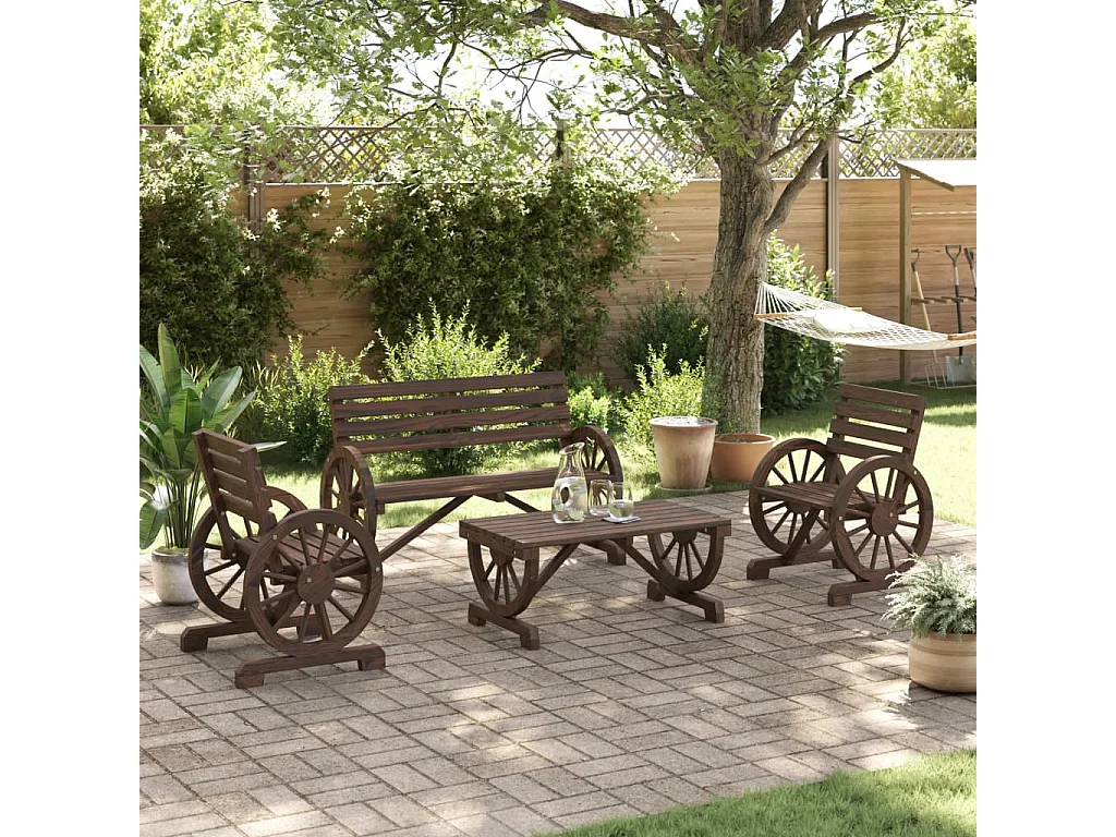Set Salotto da Giardino 4 pz in Legno Massello di Abete
