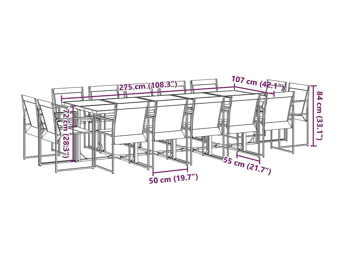 Ensemble à manger de jardin 15 pcs noir textilène