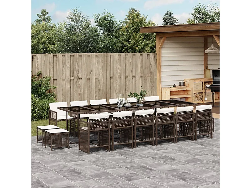 Ensemble à manger de jardin et coussins 17 pcs marron rotin