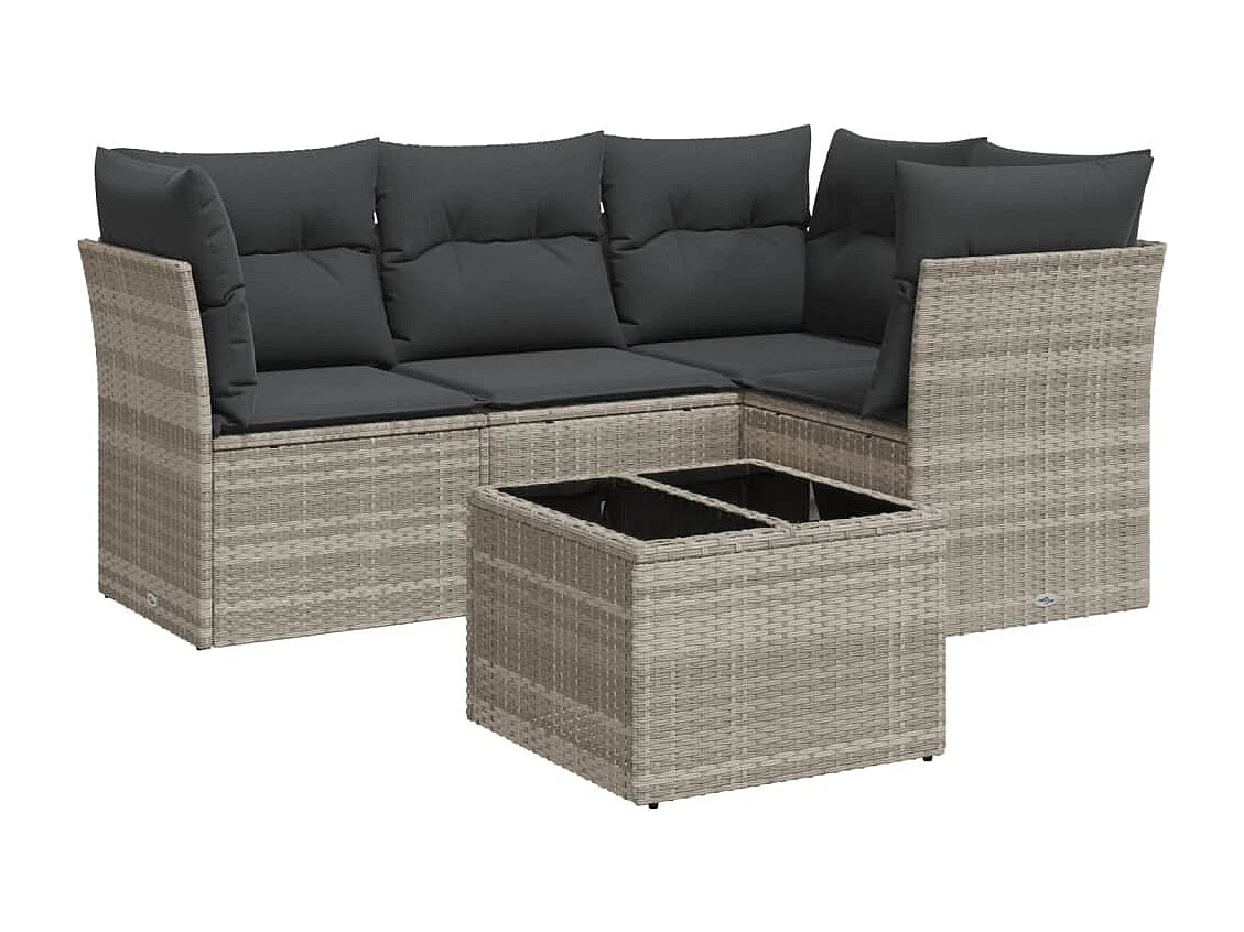 Set Divano da Giardino 5pz con Cuscini Grigio Chiaro Polyrattan