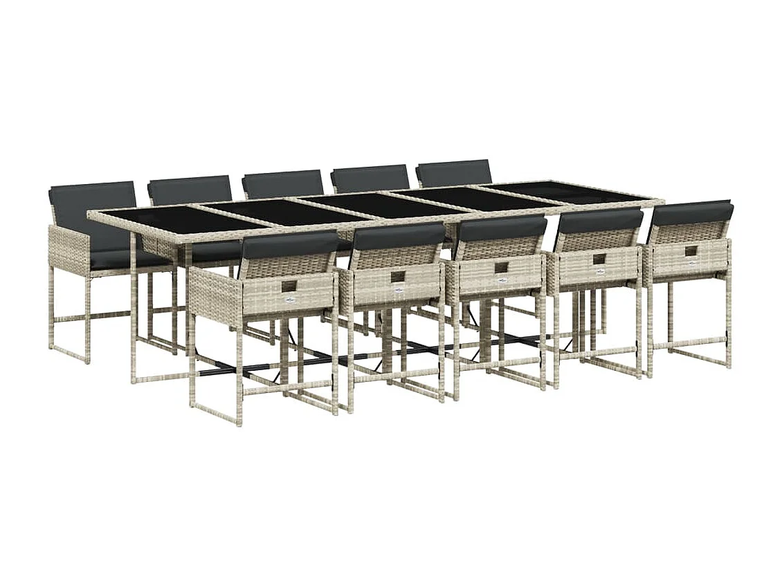 Set Pranzo Giardino 11pz con Cuscini Grigio Chiaro Polyrattan