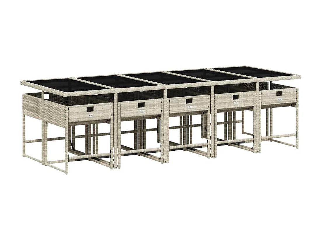 Set Pranzo Giardino 11pz con Cuscini Grigio Chiaro Polyrattan