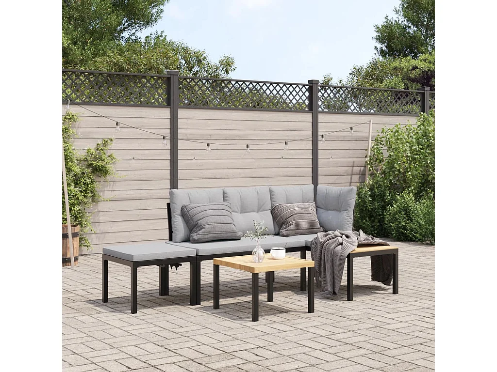 Ensemble de banc de jardin avec coussins 3 pcs noir