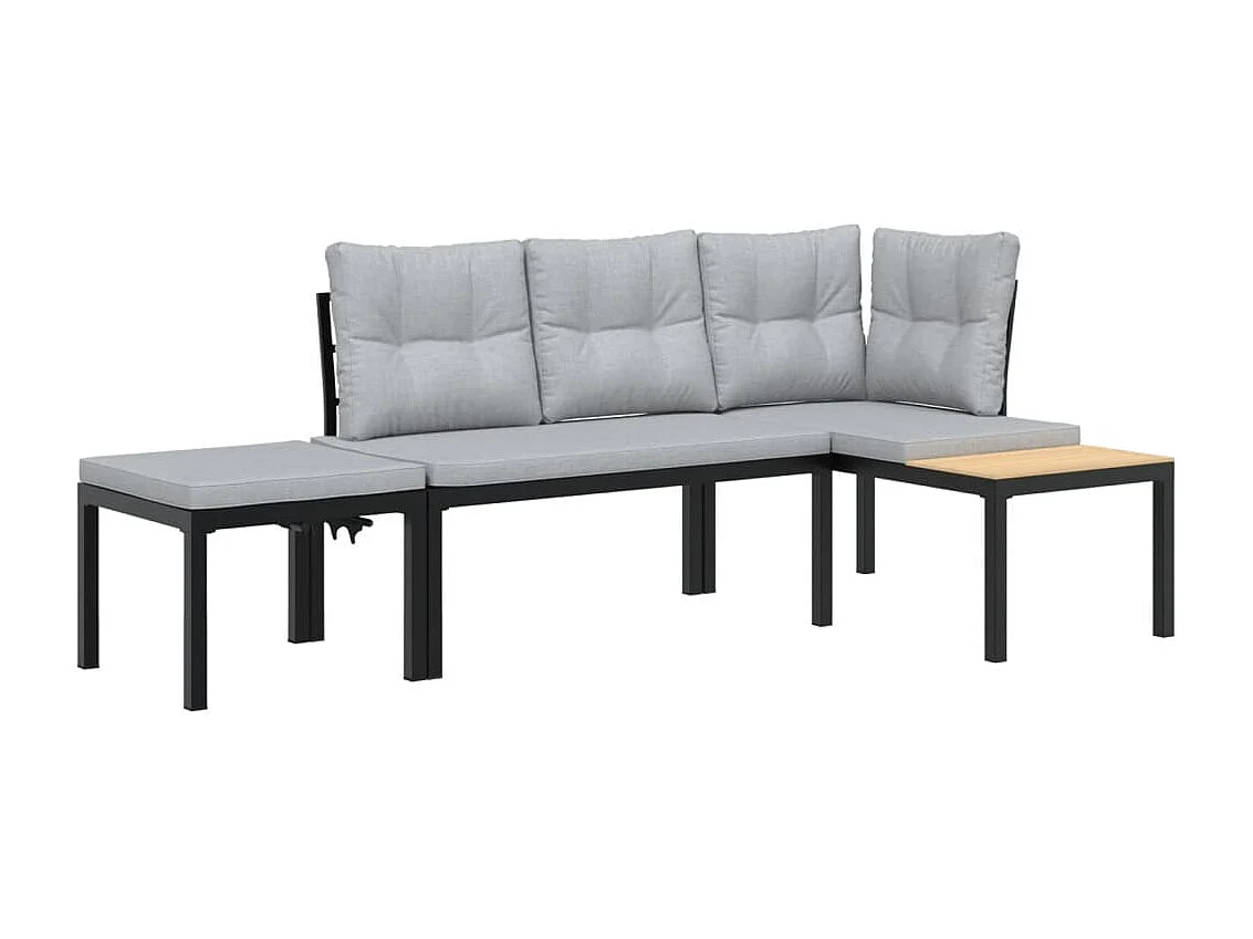 Ensemble de banc de jardin avec coussins 3 pcs noir
