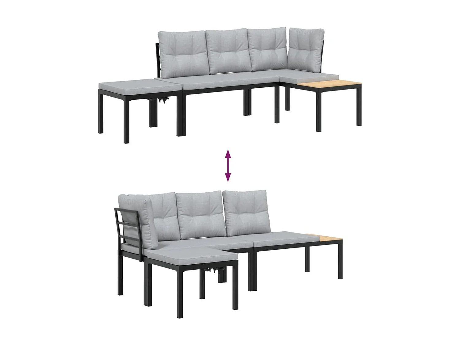 Ensemble de banc de jardin avec coussins 3 pcs noir