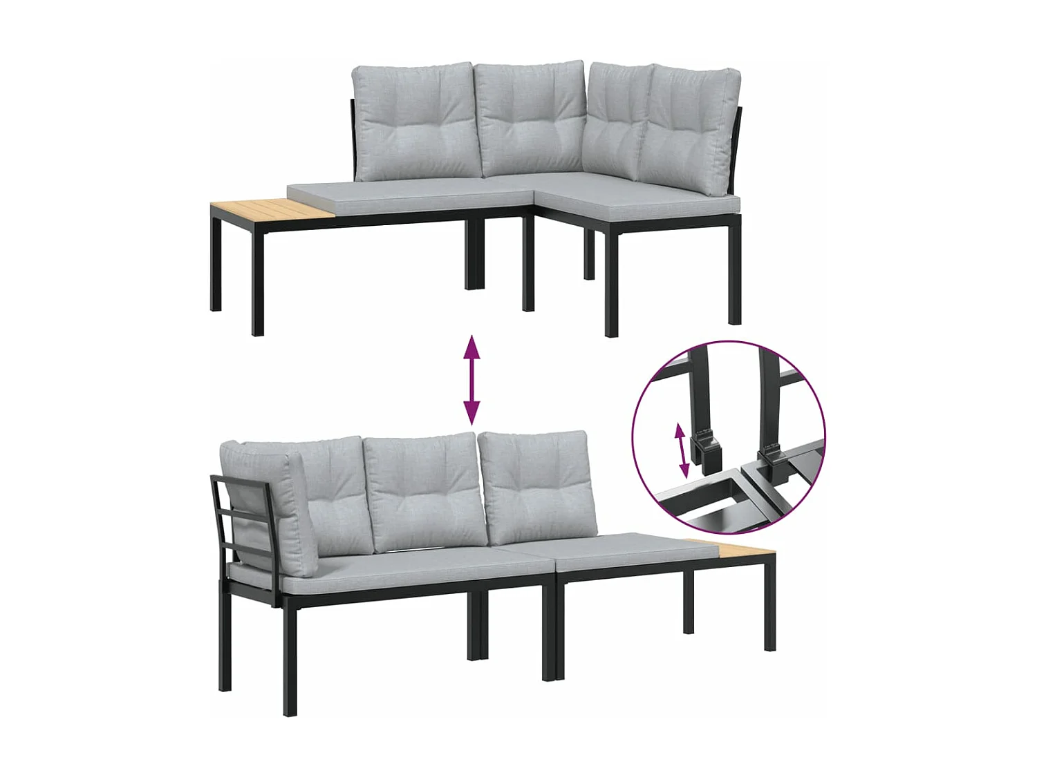 Ensemble de banc de jardin avec coussins 3 pcs noir