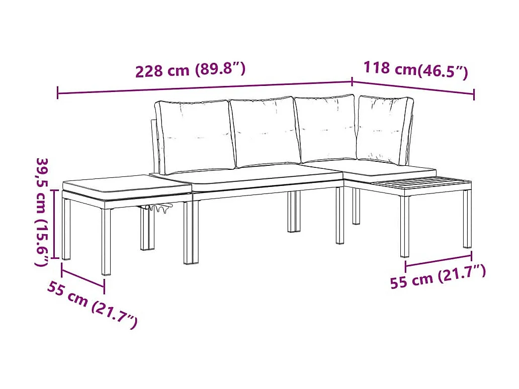 Ensemble de banc de jardin avec coussins 3 pcs noir