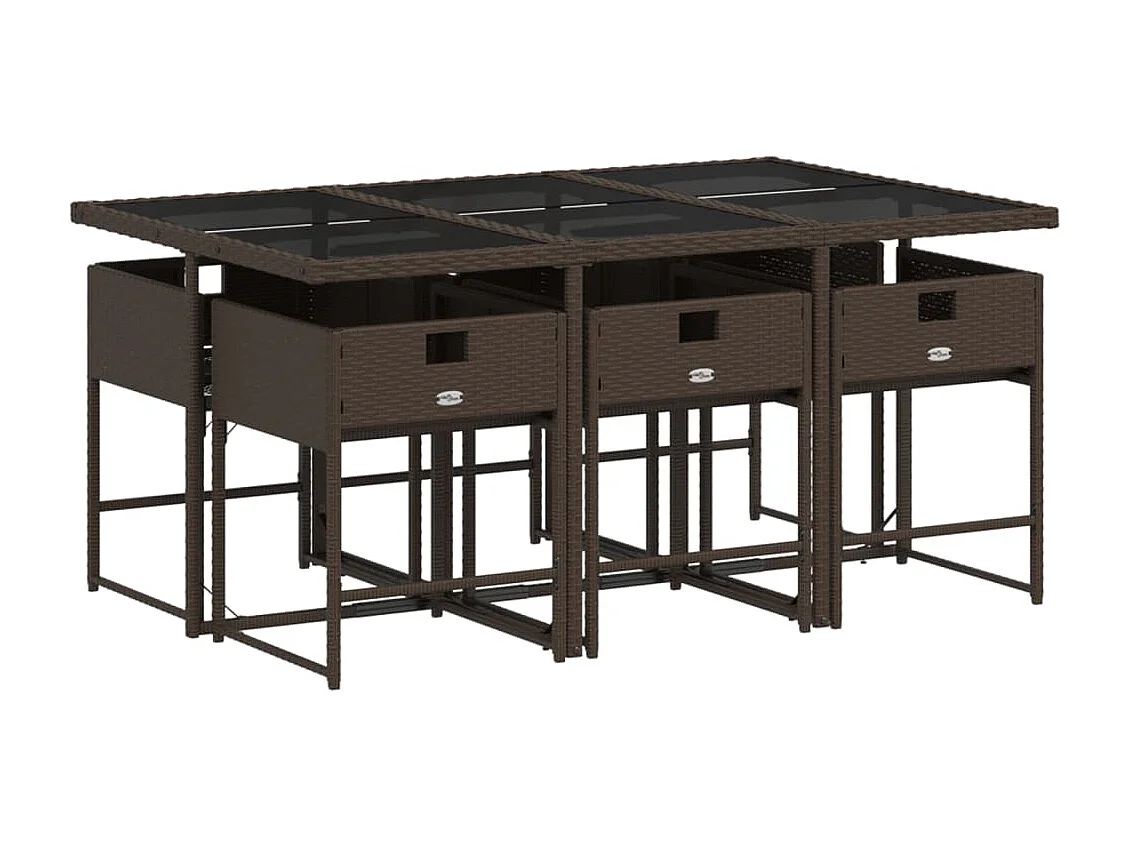 Ensemble à manger de jardin et coussins 7 pcs marron rotin