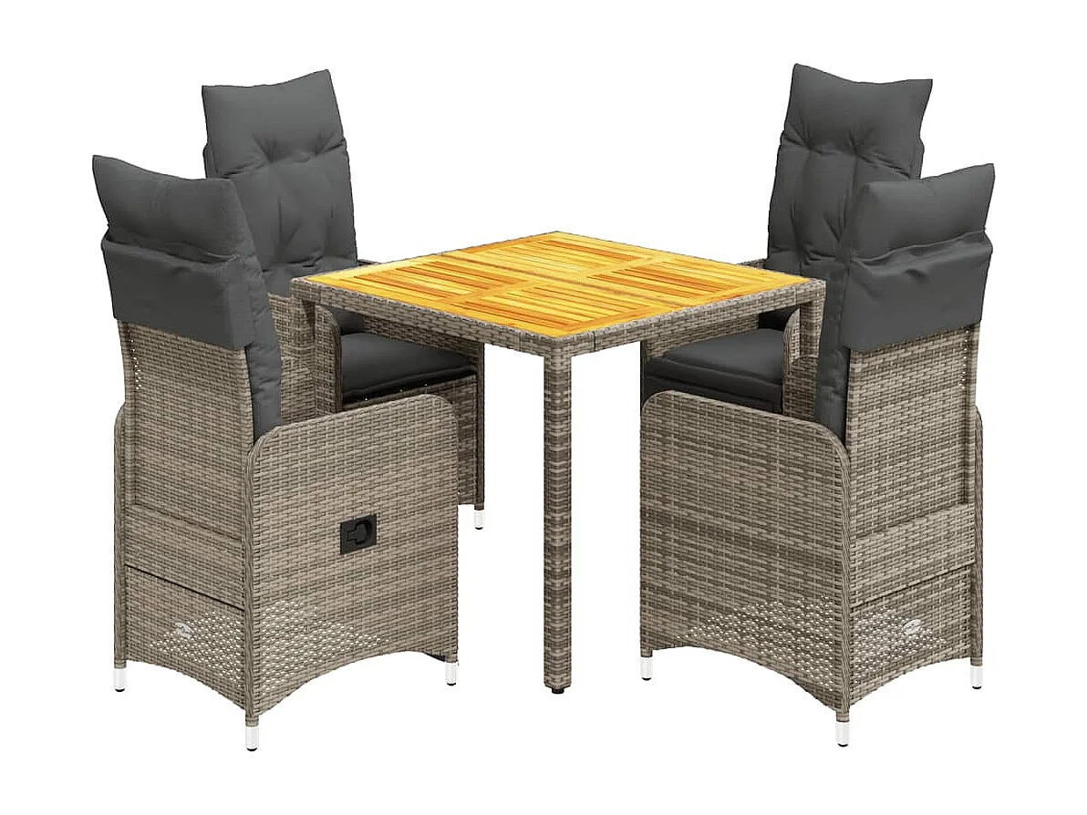 5 pcs conjunto bistrô de jardim c/ almofadões vime PE cinza