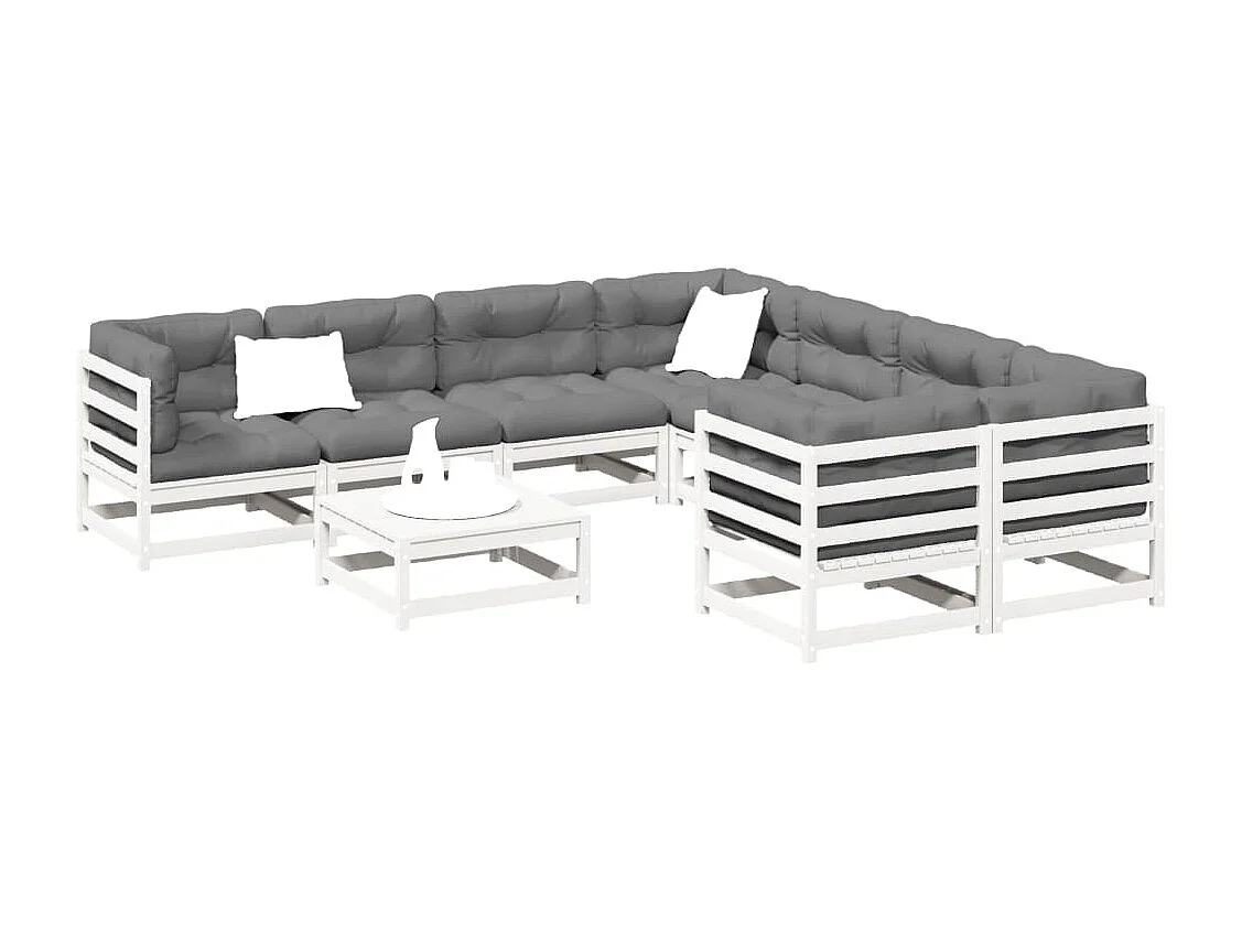 Salon de jardin 9 pcs blanc bois de pin massif