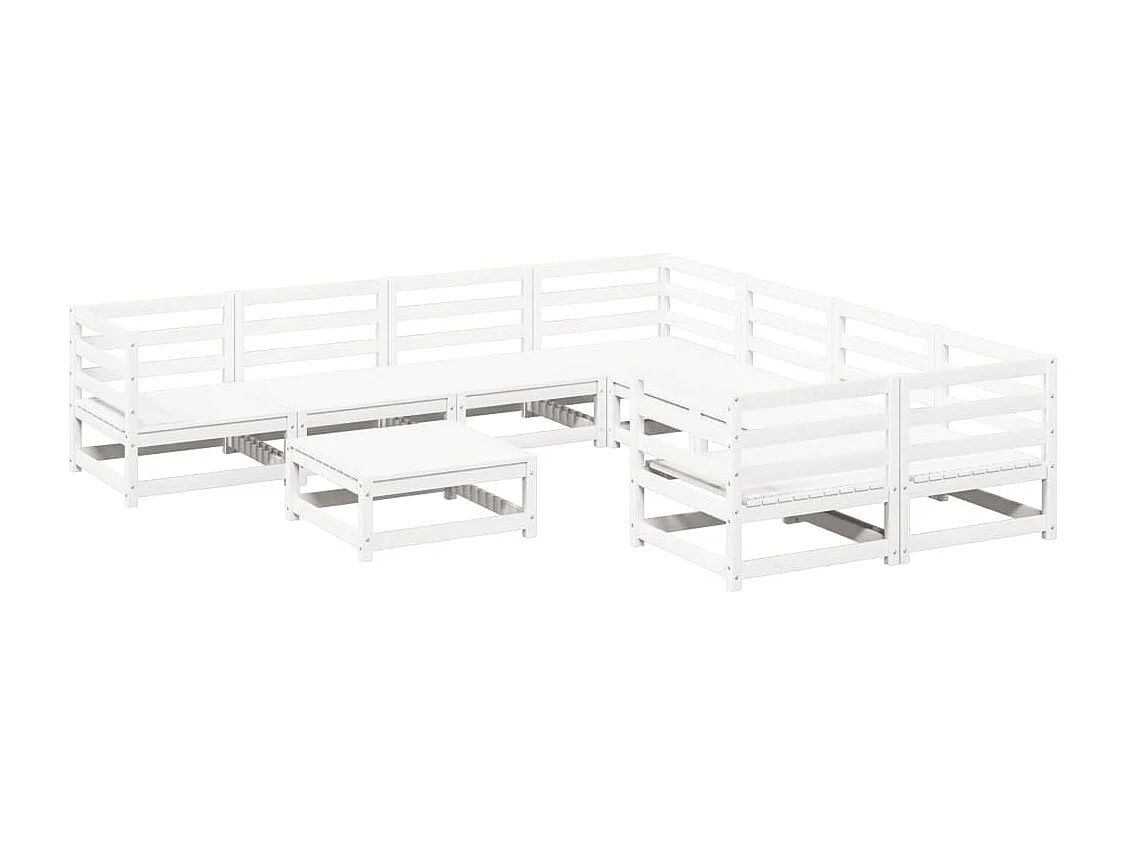 Salon de jardin 9 pcs blanc bois de pin massif