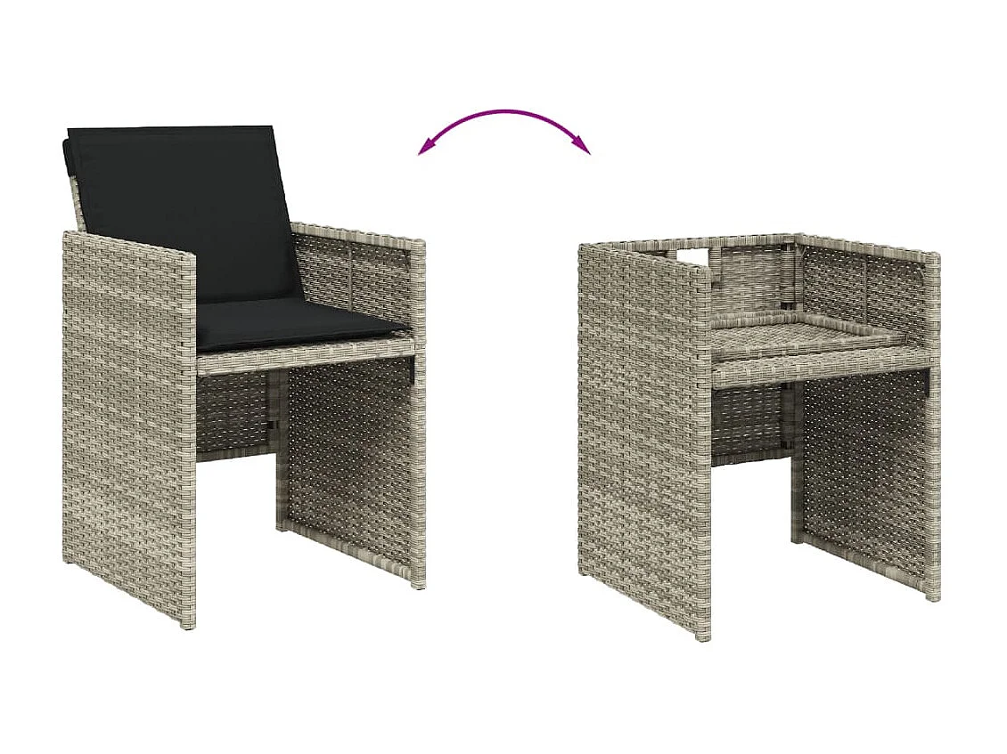Set da Pranzo da Giardino 13pz con Cuscini Grigio in Polyrattan