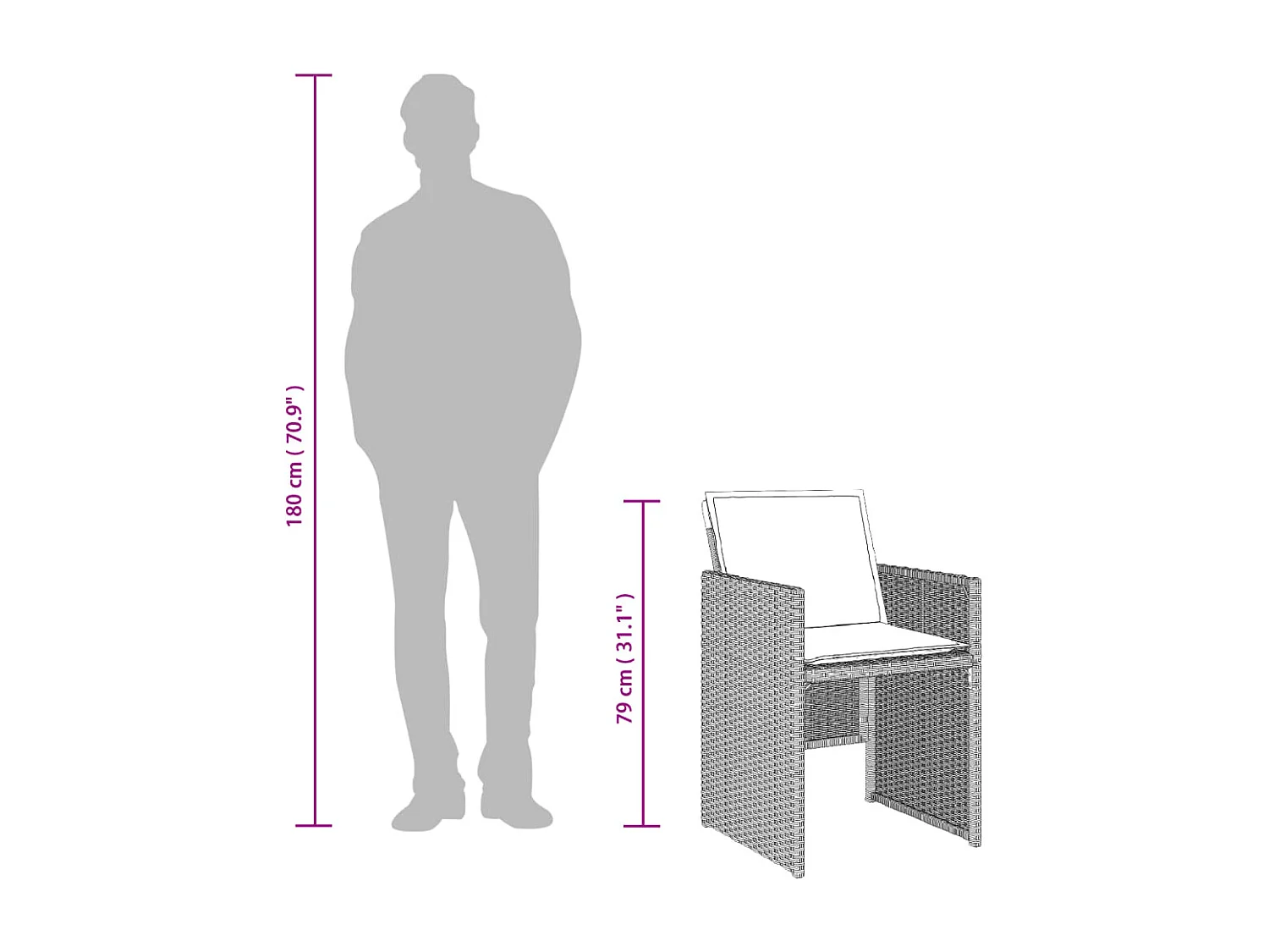 Set da Pranzo da Giardino 13pz con Cuscini Grigio in Polyrattan