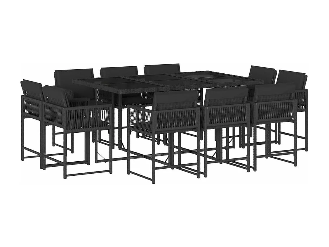Set de comedor jardín 11 pzas con cojines ratán sintético negro