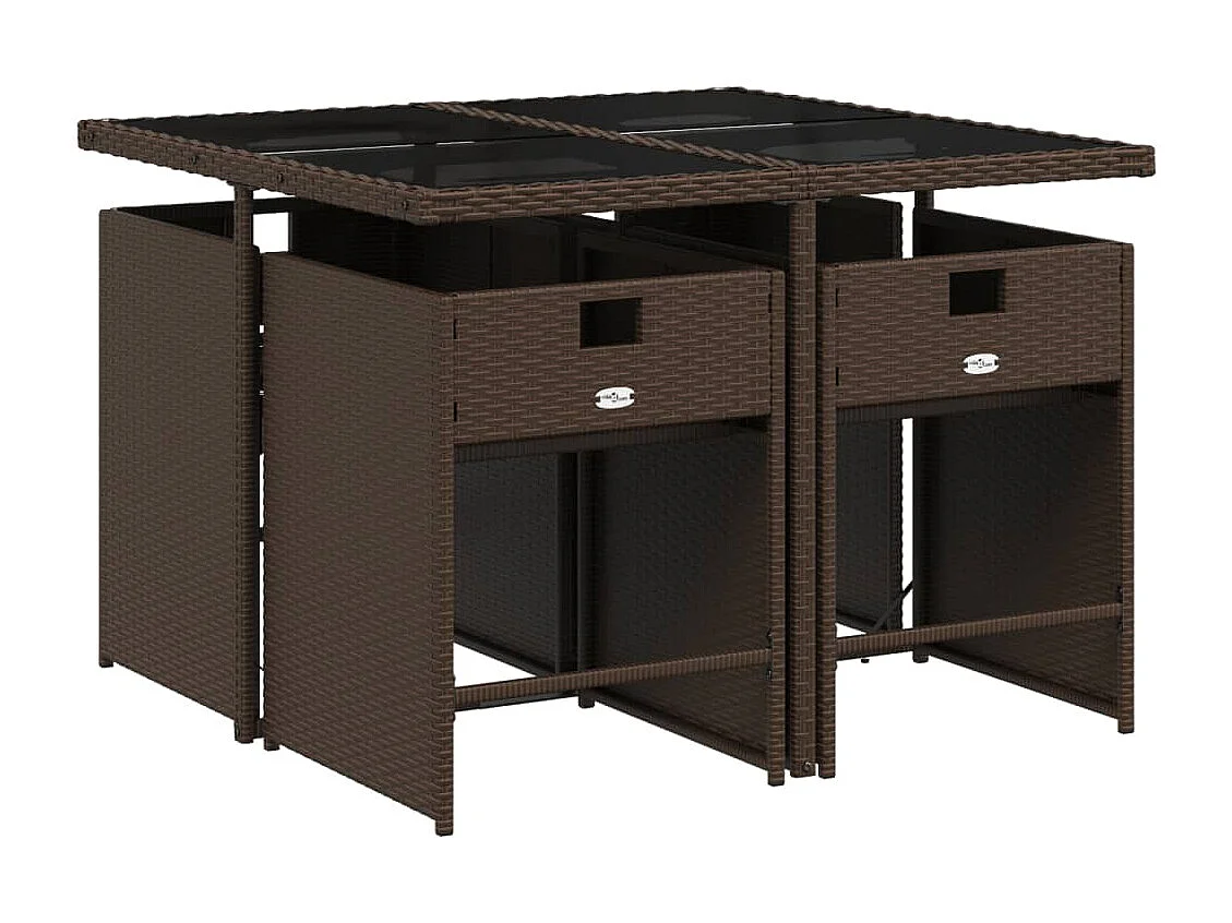 Ensemble à manger de jardin 5 pcs et coussins marron poly rotin