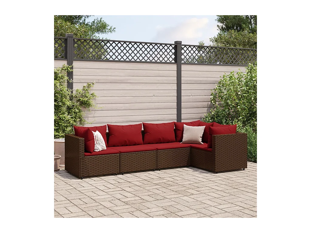 Set Divani da Giardino 5 pz con Cuscini Marrone in Polyrattan
