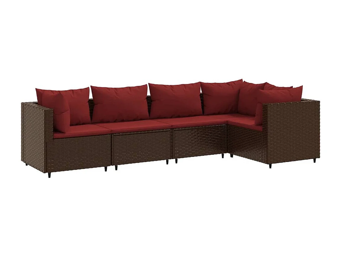 Set Divani da Giardino 5 pz con Cuscini Marrone in Polyrattan