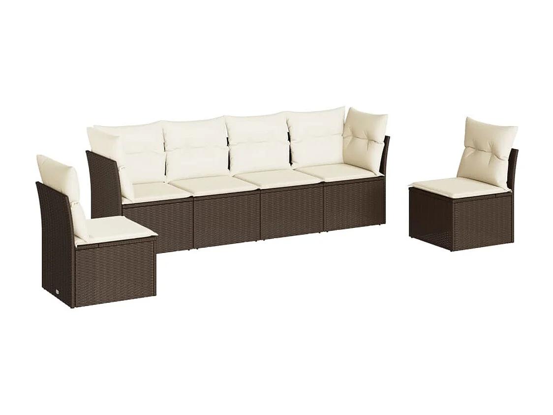 Set Divano da Giardino 6 pz con Cuscini Marrone in Polyrattan