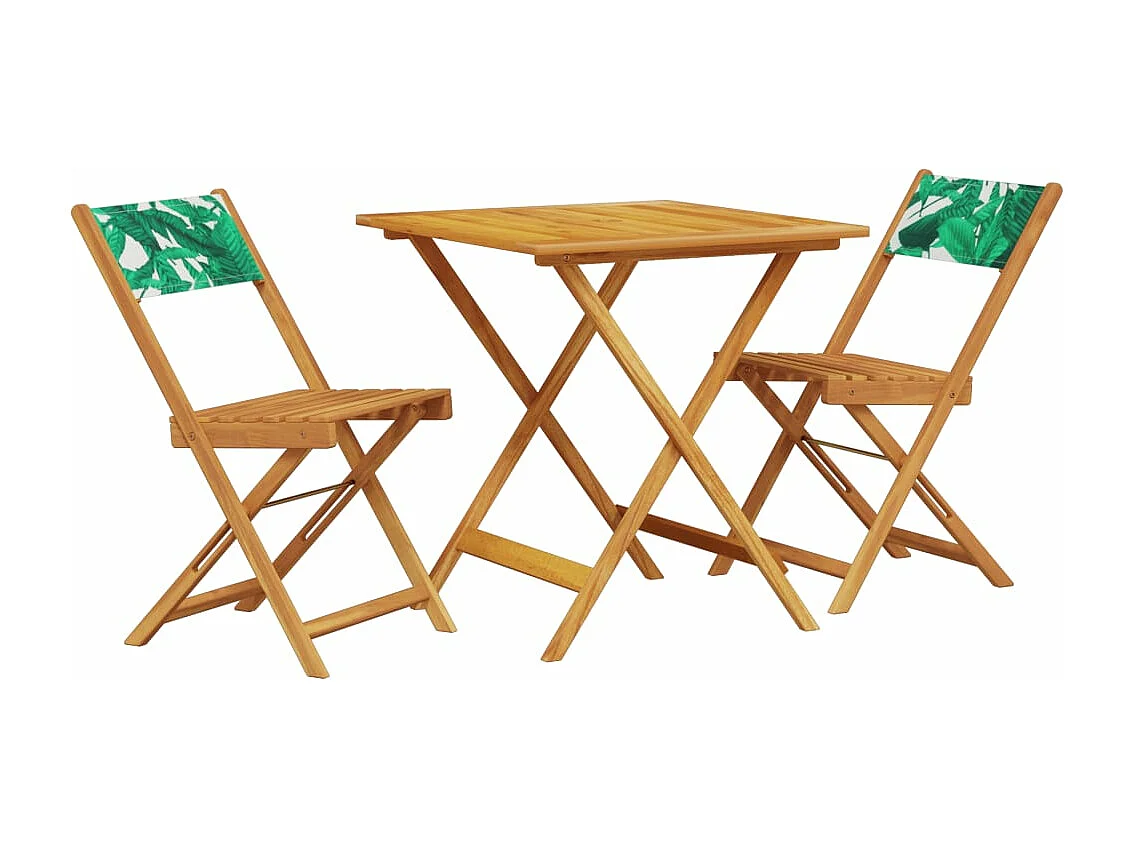 Ensemble de bistro 3 pcs motif de feuilles tissu et bois massif