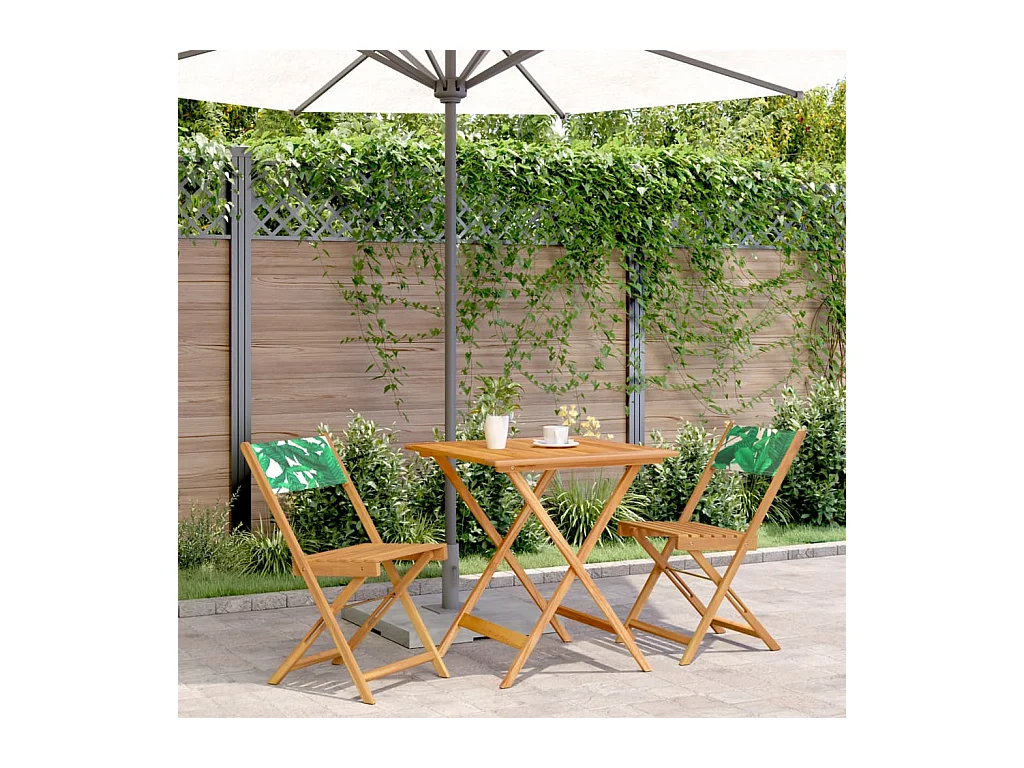 Ensemble de bistro 3 pcs motif de feuilles tissu et bois massif