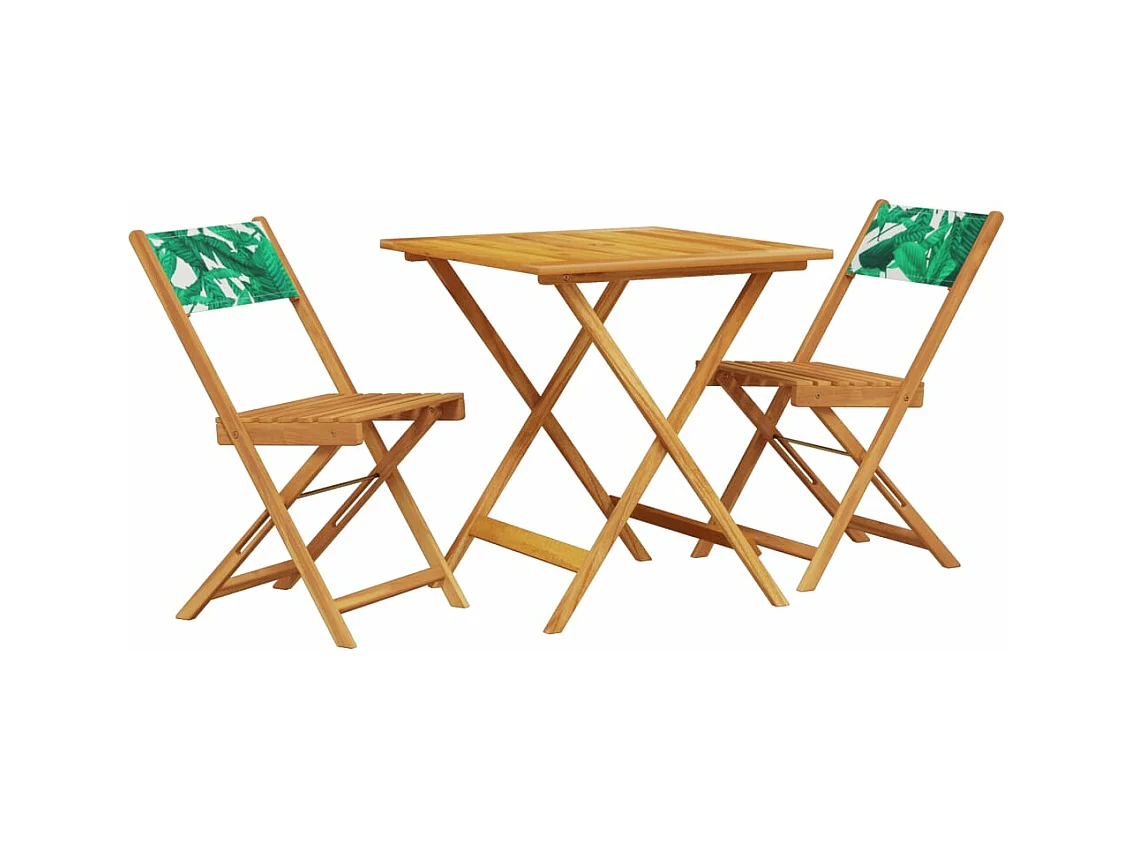 Ensemble de bistro 3 pcs motif de feuilles tissu et bois massif