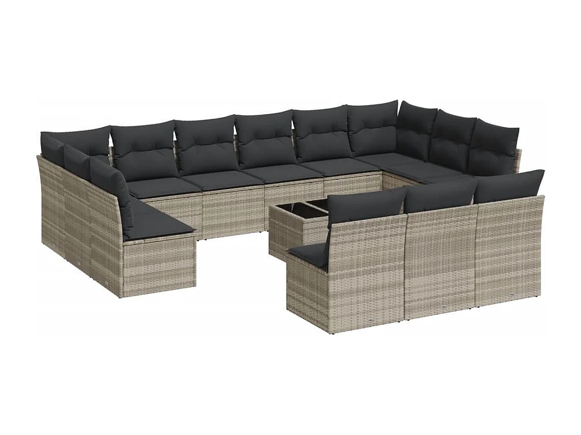 14-tlg. Garten-Sofagarnitur mit Kissen Hellgrau Poly Rattan