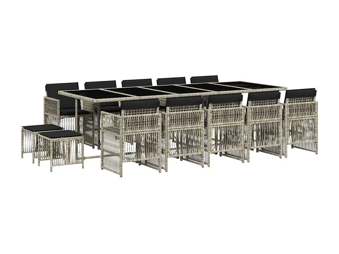 Ensemble à manger de jardin et coussins 15 pcs gris clair rotin