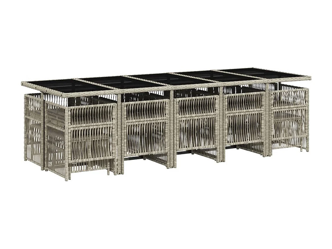 Ensemble à manger de jardin et coussins 15 pcs gris clair rotin