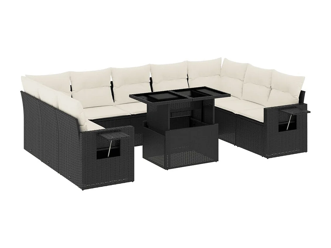 Set Divani da Giardino 10pz con Cuscini in Polyrattan Nero