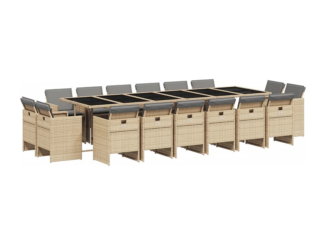 Set Pranzo da Giardino 17 pz con Cuscini Beige Misto Polyrattan