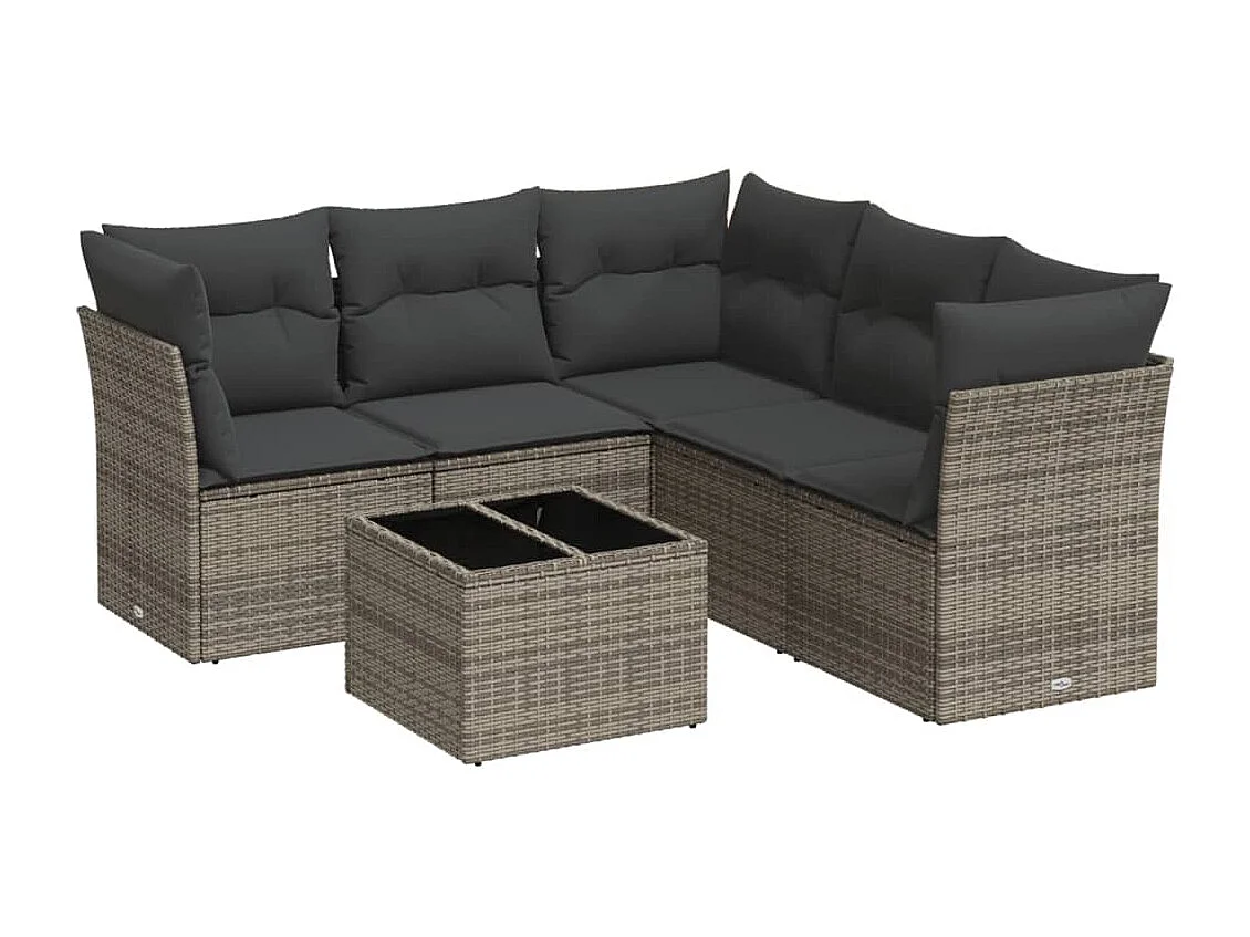 6-tlg. Garten-Sofagarnitur mit Kissen Grau Poly Rattan