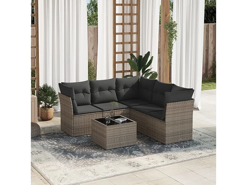 Set Divano da Giardino 6 pz con Cuscini Grigio in Polyrattan