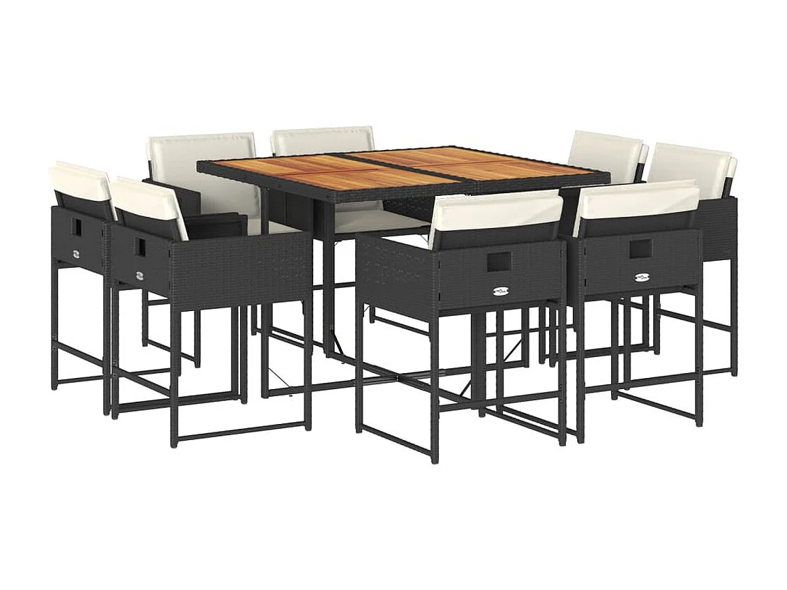 9-tlg. Garten-Essgruppe mit Kissen Schwarz Poly Rattan