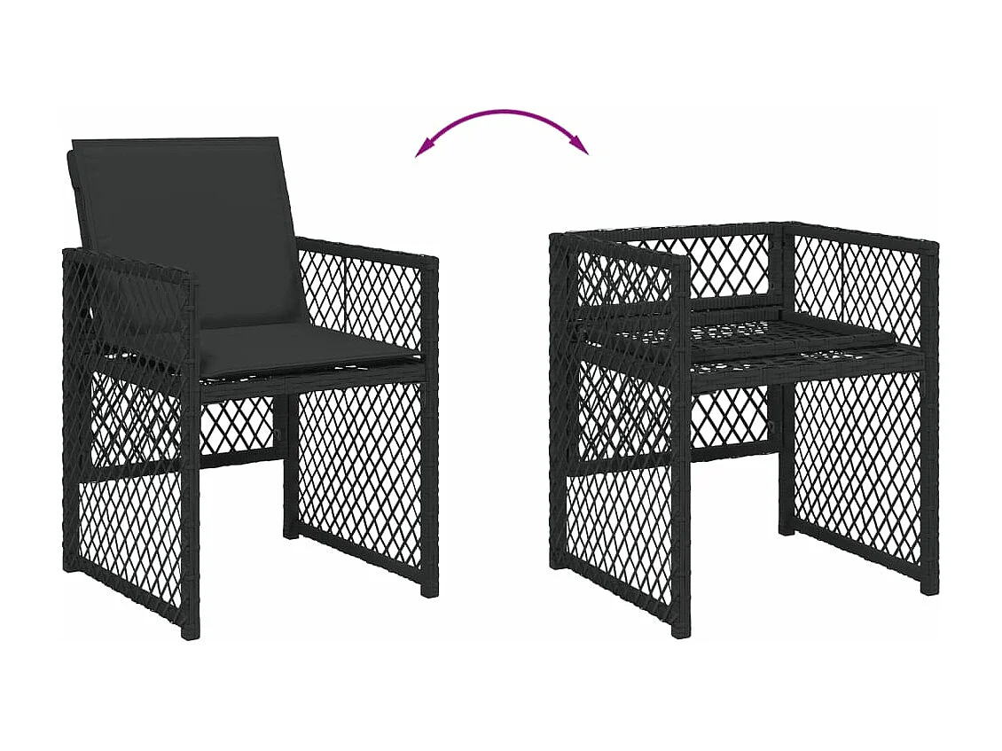 15 pcs conjunto de jantar p/jardim com almofadões vime PE preto